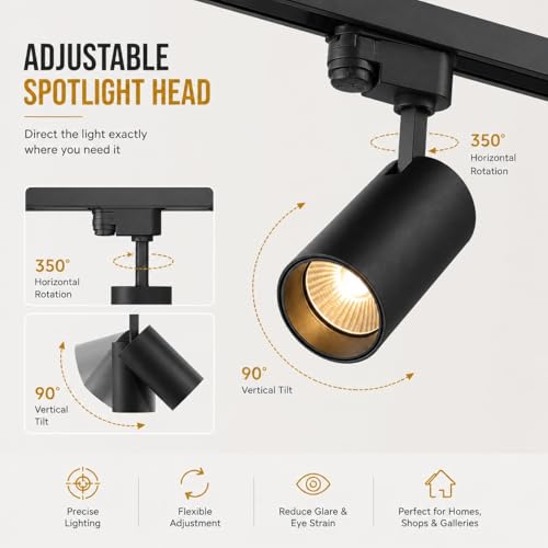Image of 10W LED Track Light | 3-in-1 Color Changing (3000K /4000K /6000K) | Adjustable COB Spotlight | Black Aluminium Body | 350 Rotation & 90 Tilt | 1 Year Warranty