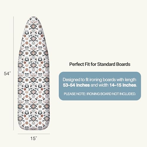 Image of Ironing Board Cover and Pad 15 inchx54 inch Extra Thick Natural Cotton, Scorch and Stain Resistant Padding, Standard Size Iron Board Cover with Fasteners Heavy Duty Elastic Edge, Heatproof Floral