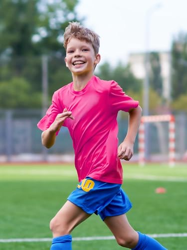 Image of Boys Neon Shirts Dry Fit Athletic T Shirts UPF 50+ Performance Cooling Shirt Short Sleeve Rash Guard Kids Top for Boys Girls