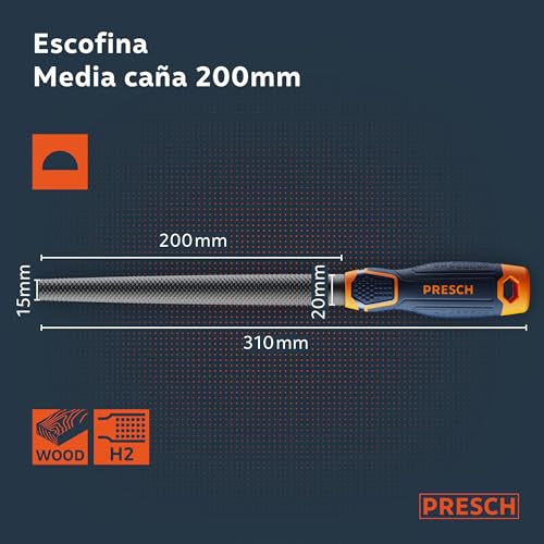 Miniatura 7 de Presch Escofina Media Caña 200mm - Escofina Con Corte De Doble Cara Para Dar Forma A Agujeros Y Curvas En Madera Dura O Blanda - Lima Profesional Para Madera