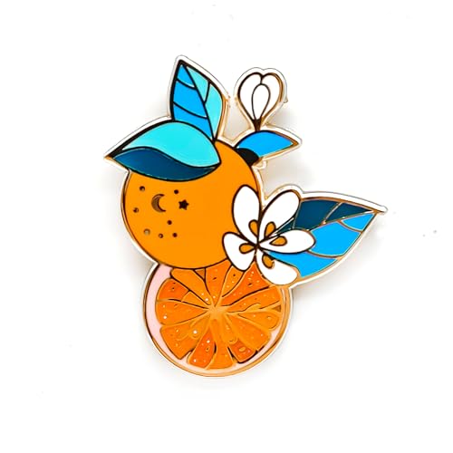 Image of Orange Flower Enamel Pin - Fruit Series | Premium Enamel Pin - Statement Lapel Pin - Plated Badge for Clothing, Bags, Hats, Jackets, and Lanyards