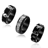 💗JUEGO DE ANILLOS FIDGET SPINNER💗Un pedido contiene 3 anillos de diferentes estilos negros, anillo de bordes biselados con patrón de dragón celta, anillo yinyang negro y anillo de mantra budista tibetano, que brindan más opciones para su colocación diaria. Los anillos geniales de Fidget Band se pueden convertir en anillos de pareja, anillos de boda, anillos de promesa, anillos diarios, etc.