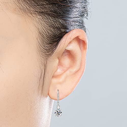 Ainuosh Moissanite Dangle Earrings For Women, 925 Sterling Silver Moissanite Diamond Earrings 1Ct D-E Color, 18K White Gold Plated, Hypoallergenic, Jewelry Box Packed #TOP3
