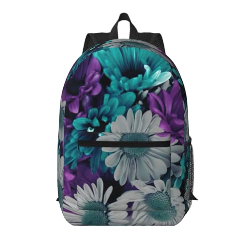 Sac à dos voyage fleurs violettes 43,2 cm grand format noir avec poche extérieure