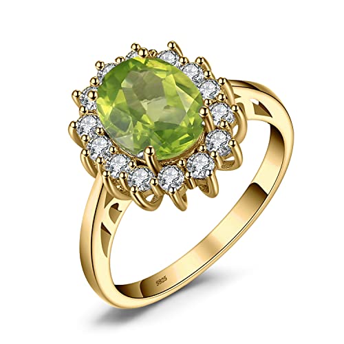 JewelryPalace Princess Diana Kate Middleton Gemstone Birthstone Genuine Peridot Halo Statement...