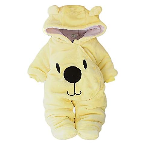 Zerototens Kids Romper,Autumn Winter Newborn Baby Girls Boys Solid Color Thick Velvet Cartoon Cat Print Animal Hooded Jumpsuit Fleece Outwear Clothes for 0-2 Years Old Children Yellow Cover