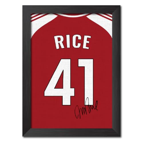 Image of TenorArts Declan Rice Poster Frame Arsenal Jersey Laminated Photo Print with Signature Framed Painting with Matt Finish Black Texture (12 inches x 9inches)