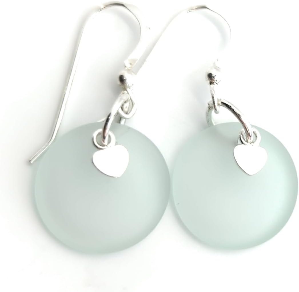 Recycled Sea Glass Charm Earrings on Sterling Silver Hooks