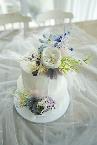 Set de dos cake toppers de boda con flores artificiales miniatura 3