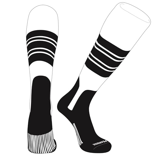 PEAR SOX OTC Baseball Softball Stirrup Socks (E, 7in) White, Black, Black