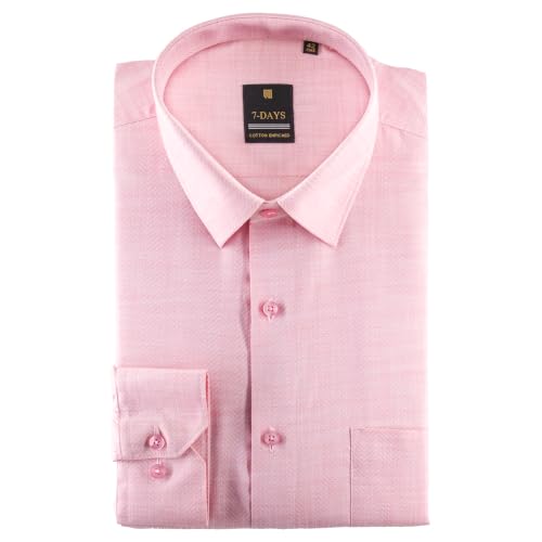 Image of 7-DAYS Premium Men's Formal Shirts - Cotton Rich, Textured Self-Design, Full Sleeve, Regular Fit, Wrinkle Resistant, with Pocket - Perfect for Office