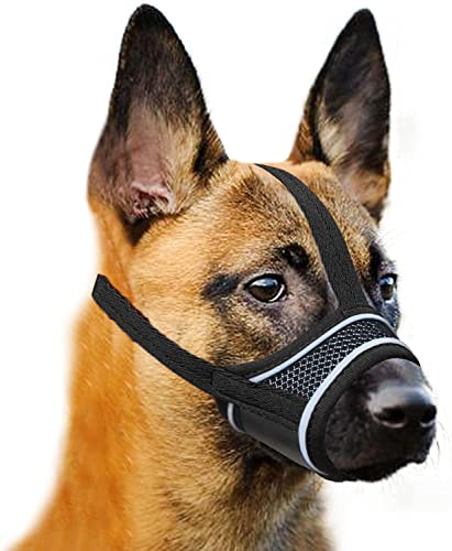 Yaodhaod Dog Muzzle, Super Soft Nylon Muzzles Prevent From Biting Barking And Chewing With Reflective Strips, Adjustable Breathable Pets Muzzle For Small Medium Large Dogs (S, Black (Reflective)) #TOP26