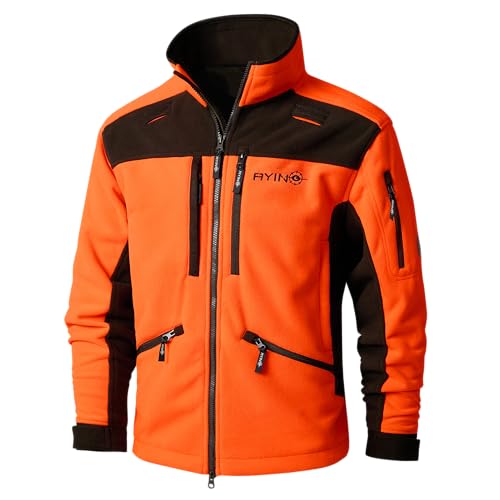 AYIN Blaze Orange Hybrid Hunting Jacket – Windproof Water-Resistant Fleece Coat with 8 Pockets, High Visibility Safety Gear for Deer, Upland & Small Game Hunting, Insulated Cold Weather Jacket(Medium)
