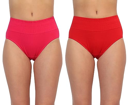 Image of GLAMORAS Women Cotton High Waist Full Coverage Broad Band Tummy Tucker Tummy Control Panty, Size L-3XL, Pack of 2 Panties