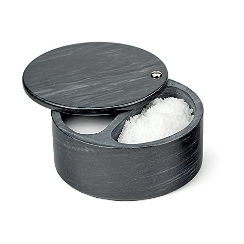 RSVP International Box mit zwei Fächern, schicker und moderner Kräuterbehälter, 284 ml, Drehverschluss schützt Salze, schöner, massiver Marmor, 12,7 cm, Schwarz Cover