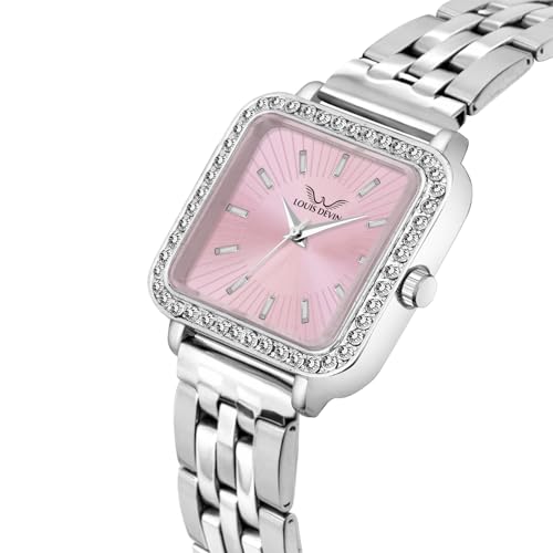 Image of LOUIS DEVIN Stainless Steel Chain Analog Wrist Watch for Women (Silver /Pink /Blue /Green Dial) | LD-WTS503-CH