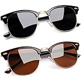 Joopin Polarized Semi Rimless Sunglasses Women Men Sun Glasses UV Protection (Gloss Black+Brown)