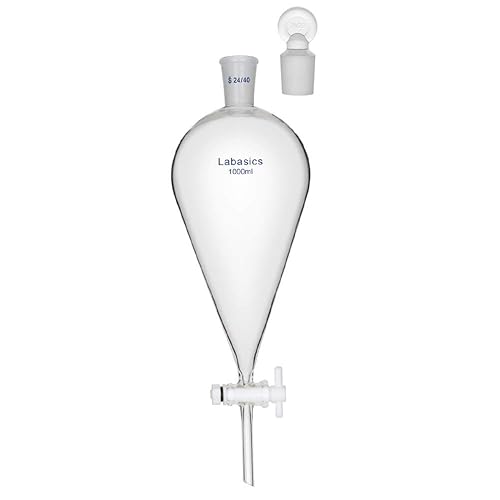 Labasics Embudo separador cónico de vidrio de borosilicato 33.8 fl oz con llave de paso de PTFE, 33.8 fl oz