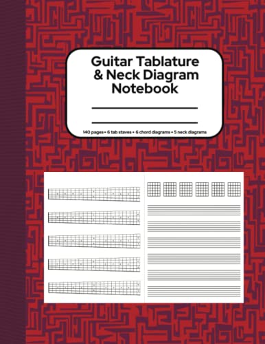 Guitar Tablature and Neck Diagram Notebook (6 tab staves 6 chord and 5 neck diagrams; 140 pages 8.5x11 red): Chord and Tab Staff Paper for 6 String | ... | Tab Manuscript Paper | Ideal for Beginners image 2