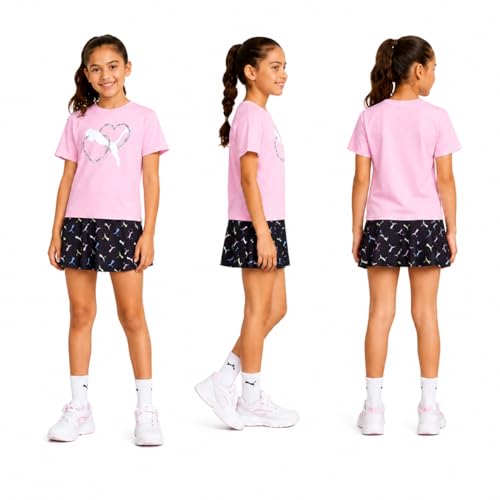 Image of PUMA Girls Athletic Skort Set - 2 Piece Workout Set Active Skirt with Shorts & Short Sleeve T-Shirt Girls Athletic Outfit