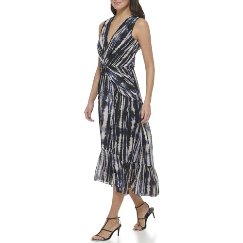 Image of DKNY Womens V-Neck Twist Front Sleeveless Dress