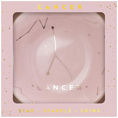 Lucky Feather Zodiac Ring Dish for Women and Girls â€“ Glazed Ceramic Jewelry Tray with Astrological Constellation Depicted in Opulent Metallic Gold - Cancer