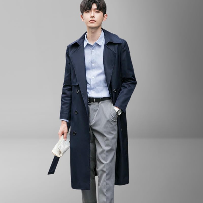 Gabardina larga caqui para hombre estilo coreano holgado talla XS 4