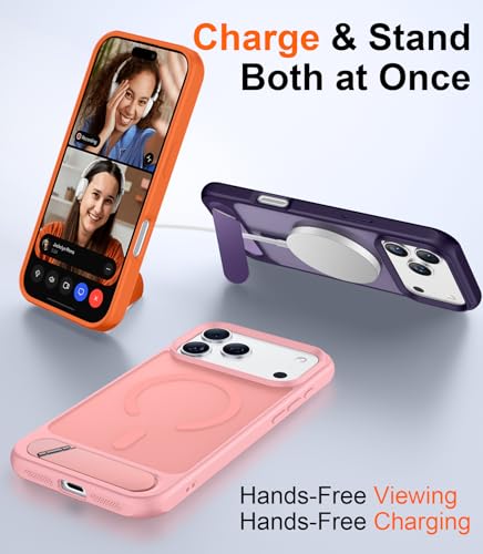 Image of Designed for iPhone 17 Pro Max Case, [Built-in Invisible Kickstand][Compatible with MagSafe][Military Grade Shockproof] Slim Translucent Matte Phone Case 6.9 inch (Pink)