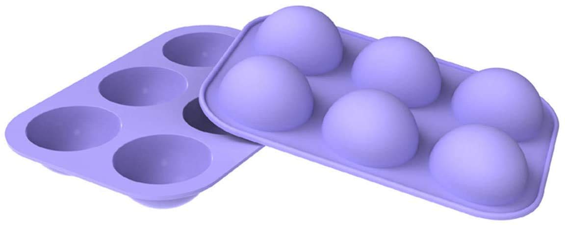 6 Holes Semi Sphere Silicone Mold, Baking for Making Hot Chocolate Bomb, Dome Mousse,Cake, Jelly (2pcs Purple)