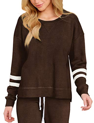 Womens Loungewear Sets Fall Tracksuit Elasticized Waistband Pants Coffe L