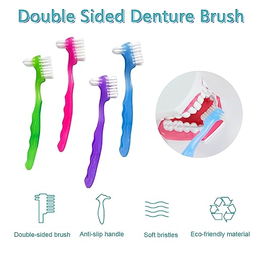 4 escovas para dentaduras, escova de dentes pequena para dentaduras, cerdas de várias camadas, cabo