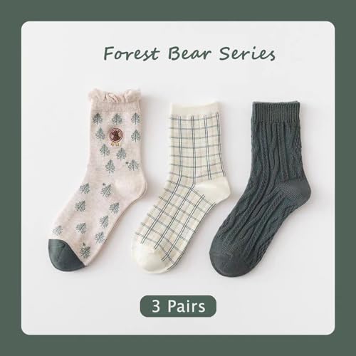 Image of Women's Crew Socks Cute Bear Cat Floral Soft Fancy Socks Gifts for Women