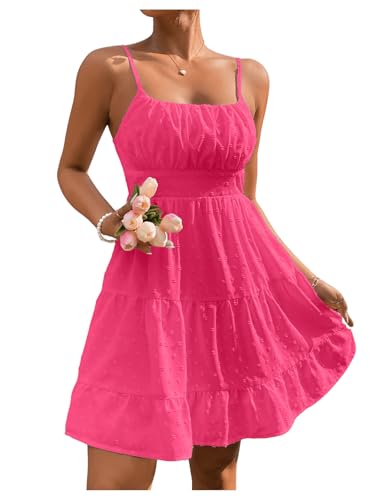 Image of Floerns Women's Swiss Dots Sleeveless Ruched Bust Ruffle Hem Cami Short Dress