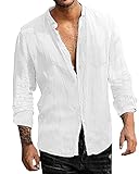 LVCBL Herren Leinenhemd Shirt Hemd Langarm Herbst Regular Fit Freizeit Hemd Männer Tops Weiß XL