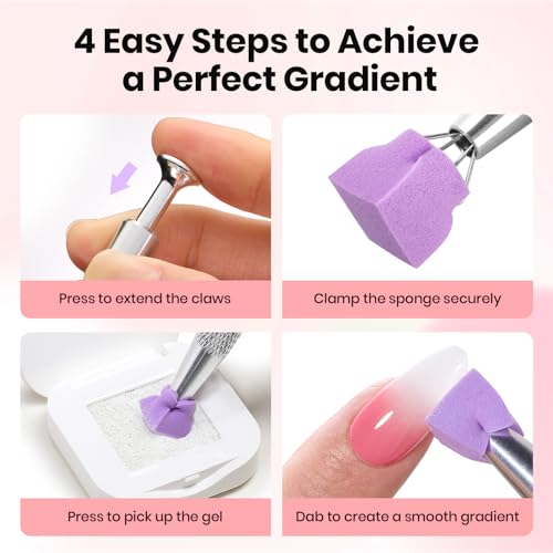 Image of Beetles 150Pcs Soft Nail Sponges for Ombre, Colorful Nail Sponge with Grabbing Pen, White Pat Painting Gel Polish Kit for Gradient Ombre Blush Chrome Design Nails Art Tools, Home DIY Salon Manicure