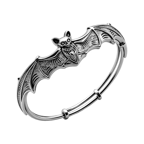 MALOYANVE Bat Bracelet for Women Men Adjustable Expandable Bangles Bats Wings Silver Bronze Alloy Punk Vintage Bracelet Halloween Jewelry Gifts (Silver)