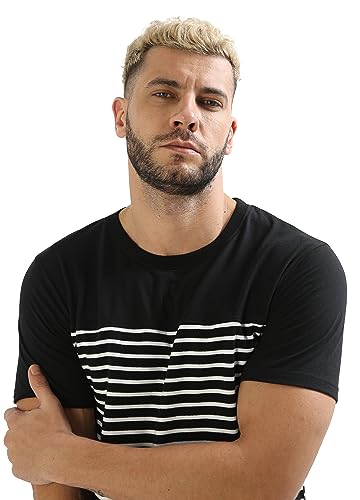 Image of fanideaz Mens Cotton Half Sleeve Striped Round Neck T Shirt