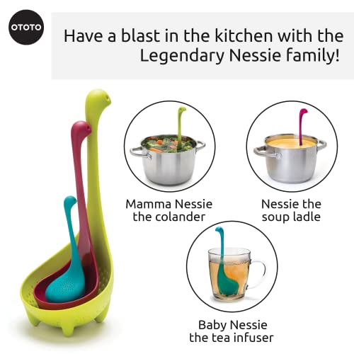 OTOTO The Nessie Family - Pack of 3 Tea Infuser, Soup Ladle, and Colander - Cute Kitchen Accessories, Cooking Gifts, Funny Kitchen Gadgets