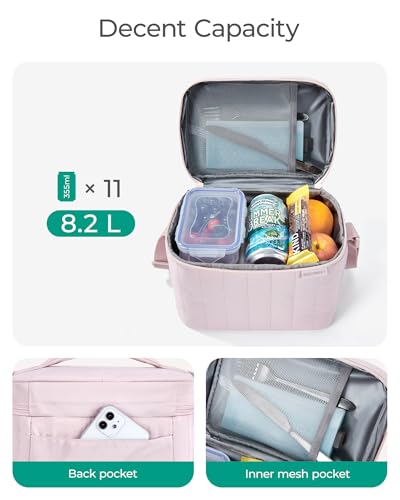 BAGSMART Lunch Box for Women Insulated Lunch Bag Cute Puffer Lunch Tote Bags Lightweight Quilted Reusable Cooler for Work Picnic or Travel, Khaki - image 3