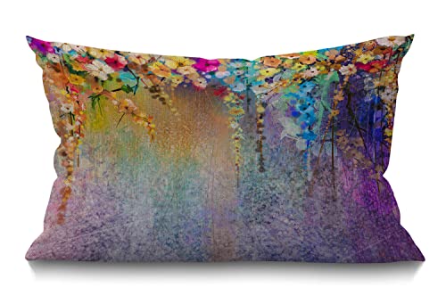 BGBDEIA Floral Cushion Cover 30 x 50 cm Watercolor Painting Colorful Flowers Leaves Rectangle Pillow Cases Home Decorative Cotton Linen Throw Pillow Cover for Bed Sofa 12x20 Inch