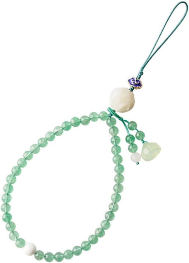OSALADI Natural Crystal Wrist Hand Strap with Detachable Design Strawberry Beaded Phone Lanyard for Camera Cellphone and Key Ring Drop Grip for Women