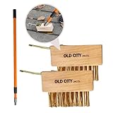 Moss Remover Deck Crevice Cleaning Tool with Pole Includes 2 Paver Brushes, Tool for Weeding Between Pavers, Wire Brush with Weed Hook, Deck Cleaner, Crack Weeder, Patio Weed Remover Tool