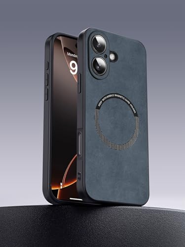 Coque iPhone 16 MagSafe daim bleu ultra légère haut de gamme