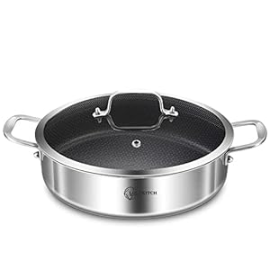 6 QT Tri-Ply Stainless Steel Non-stick Sauté Pan with Lid,12 Inch Deep Frying pan,Large Skillet,Jumbo Cooker,Induction Pan,Heavy Duty and Oven Safe.