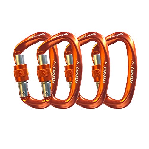 CARAPEAK Heavy Duty Screwgate Locking Carabiner Set, Multi Pack Snag-Free D Shaped Screw Lock Carabiner, Strong Aluminum Lockable Clip for Hammock, Swing, Towing