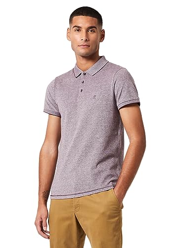 Image of French Connection Men's Birdseye Short Sleeve Polo Shirt T-Shirt Bordeaux/Navy XL, Bordeaux/Navy, XL