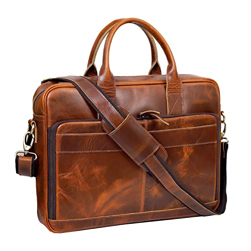 Vintage Handmade Leather Travel Messenger Office Crossbody Bag Laptop Briefcase Computer College Satchel Bag (18" Tan Brown) #TOP6