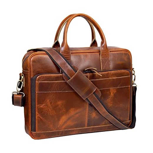 Vintage Handmade Leather Travel Messenger Office Crossbody Bag Laptop Briefcase Computer College Satchel Bag (18" Tan Brown)