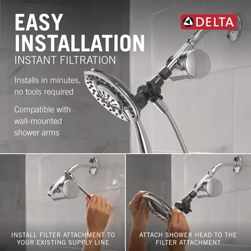 Delta Faucet 4-Setting In2ition 2-in-1 Dual Shower Head with Clarifi Standard Shower Filter Attachment and Filter, Chrome Shower Head with Filter, Filtered Shower Head, Chrome 7SF110B - image 4