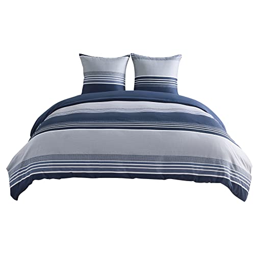 BEDSURE Pościel 220 x 240 cm, 3-częściowy komplet pościeli 220 x 240 cm z 2 poszewkami na poduszkę 80 x 80 cm, Öko-Tex pościel dwustronna, wzór w niebieskie paski, z zamkiem błyskawicznym